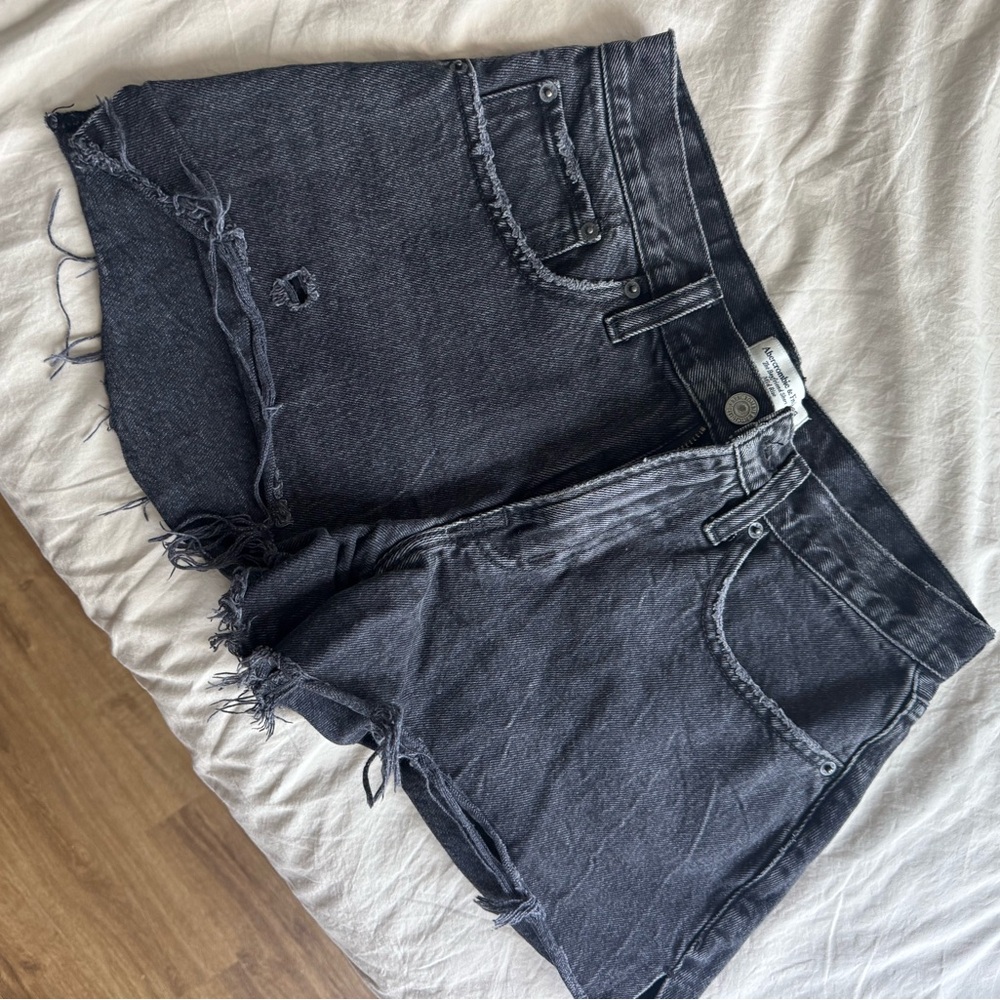 Abercrombie & Fitch Washed Black mid-Rise Denim Shorts. Curve love